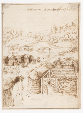 Recto: The Houses of the Barbarians (Vitruvius, Book 2, Chapter 1, nos. 3, 4); Verso: The Areopagus in Athens with Cave Houses (Vitruvius, Book 2, Chapter 1, no. 5)., 1530–45