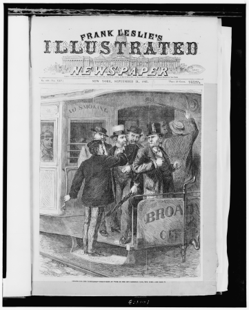 Lessons for the uninitiated - pickpockets at work on the city railroad cars, New York - F. Beard del. LCCN98511611, Frank Leslie, 1867