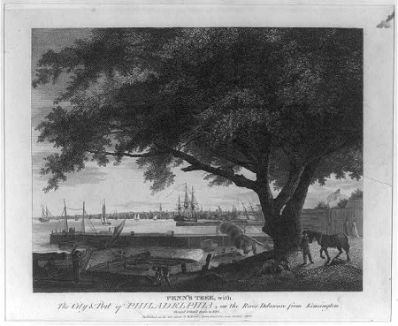 Penn's Tree, with The City & Port of Philadelphia, on the River Delaware from Kensington. Decayed and blow'd down in 1810 LCCN2002709718, William Russell Birch, 1827