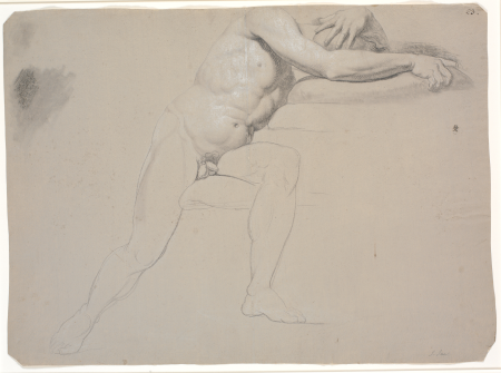 Model seated, with head and arms supported on pillows; not finished drawing, Jens Juel