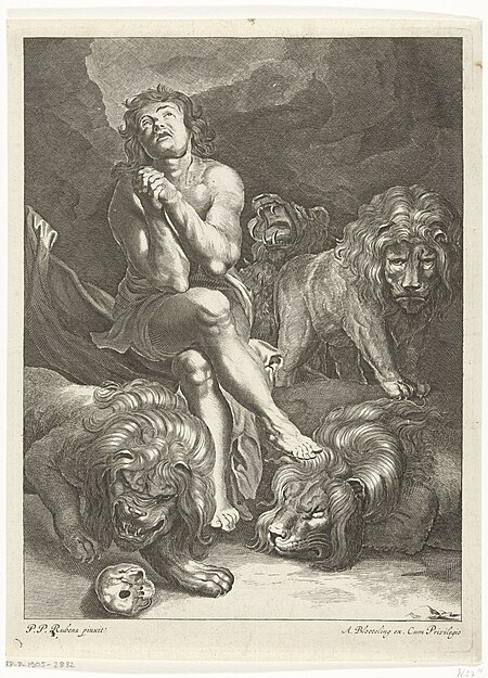 Daniël in de leeuwenkuil, RP-P-1905-2832, Abraham Blooteling, between 1655 and 1690