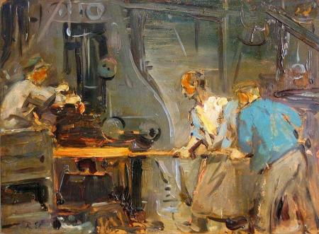 Workers in the ironworks (Krupp), Robert Sterl, 1919