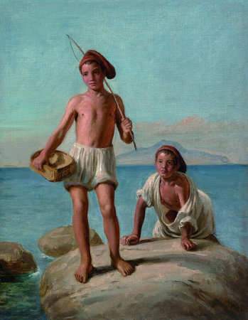 Two boys from Naples on a stone near the Mediterranean., Constantin Hansen, between 1822 and 1880
