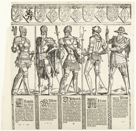 Heren van Brederode, van Zyphridus tot en met Reinout III (linker middenblad), RP-P-OB-39.793, Cornelis Anthonisz., between 1550 and 1551