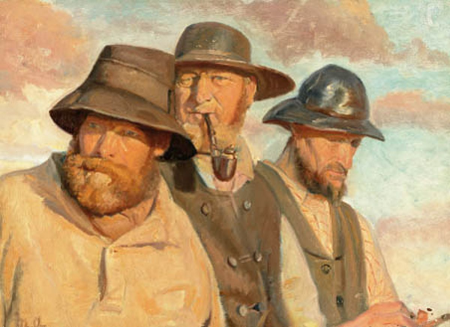 Three fishermen from Skagen., Michael Peter Ancher, between 1867 and 1927