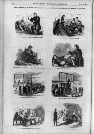 Scenes in and around the old penitentiary, Washington D.C., on the day of the execution of the conspirators... LCCN99614004, Frank Leslie, 1865