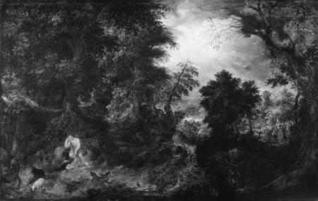 John the Baptist in the Wilderness. St. John Preaching and the Baptism of Christ, Abraham Govaerts, between 1604 and 1626