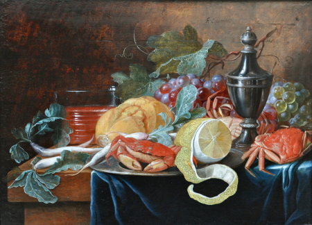 Still life on a partly draped table, Alexander Coosemans, between 1641 and 1689