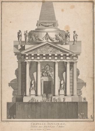 Monument met portico, fronton en obelisk Chapelle Sepulcrale (titel op object), RP-P-1964-4274, Jean Charles Delafosse, between 1745 and 1775