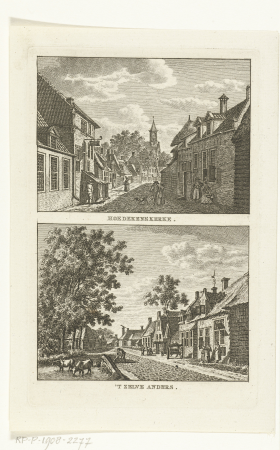 Twee dorpsgezichten te Hoedekenskerke Hoedekenskerke (titel op object) 'T Zelve anders (titel op object), RP-P-1908-2277, Jan Bulthuis, between 1786 and 1792