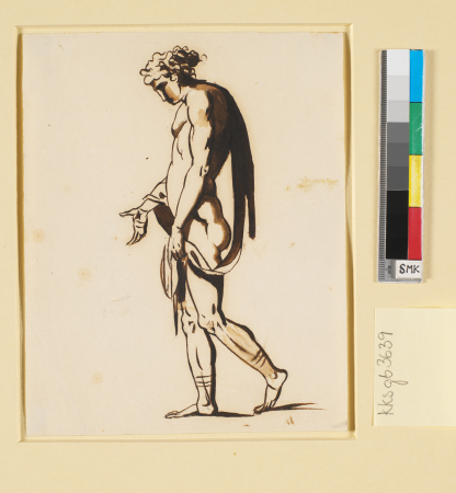 A walking naked man in profile left, with right hand extended, Nicolai Abildgaard