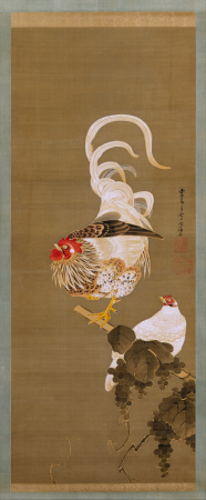 Hen and Rooster with Grapevine, Itō Jakuchū, 1792