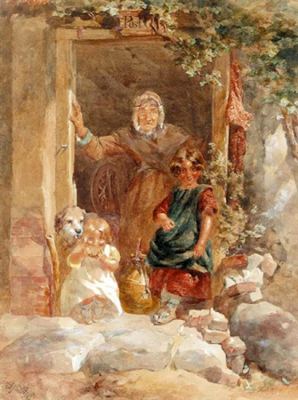 Figures Before An Irish Post Office by Alfred Downing Fripp, Alfred Downing Fripp