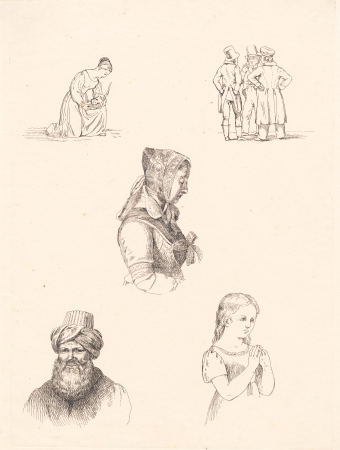 Sample sheet with figure studies, Adam August Müller, 1832