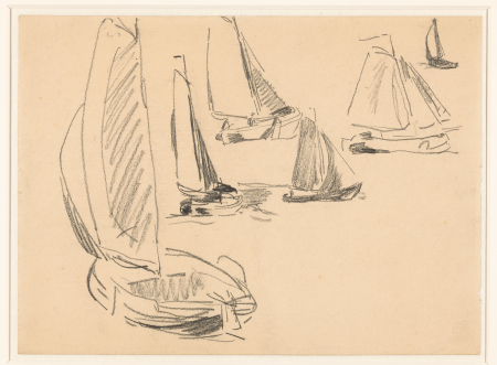 Studieblad met diverse zeilschepen, RP-T-1932-44, Willem Bastiaan Tholen, between 1870 and 1931