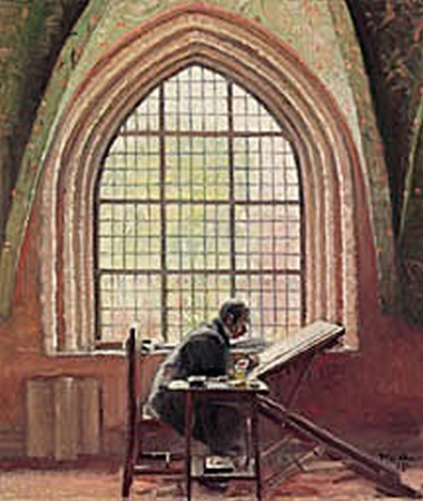 The painter Kongstad writes the new Grundlov (Constitution)., Michael Peter Ancher, 1915