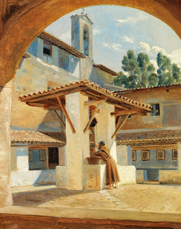 A monk getting water from a well in a monastery in Subiaco., Wilhelm Marstrand, between 1828 and 1873