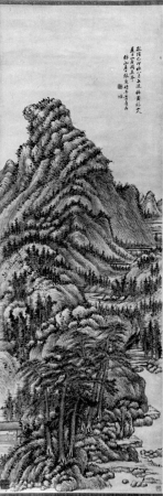 Qing Dynasty Zhang Geng's imitation of Wang Meng's landscape painting scroll, Zhang Geng, dated 1759