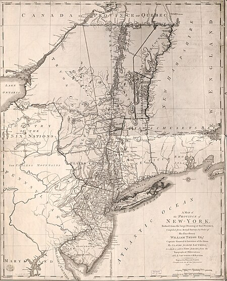 A map of the Province of New-York, reduc'd from the large drawing of that Province, compiled from actual surveys by order of His Excellency William Tryon, Esqr., Captain General & Governor of the same,, Claude Joseph Sauthier, 1776