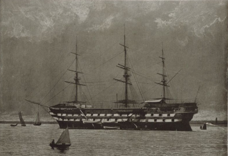 HMS ‘Worcester’, moored on the Thames, Charles William Wyllie