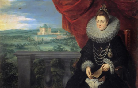 Portrait of Isabella, Infanta of Spain (1566-1633) with the castle of Mariemont in the background, Peter Paul Rubens, circa 1615