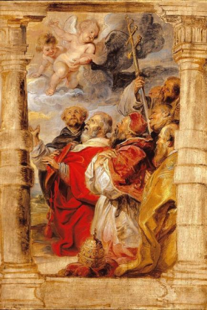 The ecclesiastical hierarchy in adoration for the Host, Peter Paul Rubens, circa 1628