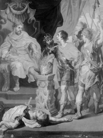 Mucius Scaevola shows fortitude before king Lars Porsenna, Peter Paul Rubens, between 1622 and 1823