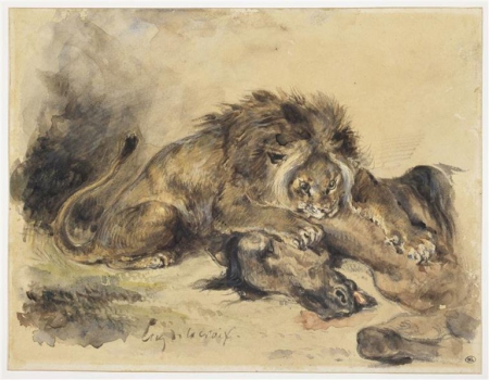 Delacroix - Lion dévorant un cheval, RF 4047, Recto, Eugène Delacroix