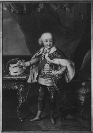 Portrait of Count Palatine Karl August of Palatinate-Birkenfeld-Zweibrücken at the age of five in hussar uniform (1746-1795), Johann Georg Ziesenis, circa 1751