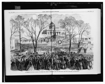 The restoration of the Union - inauguration of Hon. Michael Hahn, Governor of Louisiana, on Lafayette Square, New Orleans, March 4 - from a sketch by our special artist, C.E.H. Bonwill. LCCN2003668328, Frank Leslie, 2 April 1864