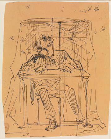 Man at Table beneath Mosquito Net (from Sketchbook), James McNeill Whistler, 1854–55