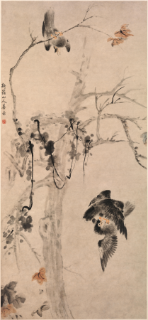 "Huayan Autumn Trees and Birds Fighting Scroll", Hua Yan