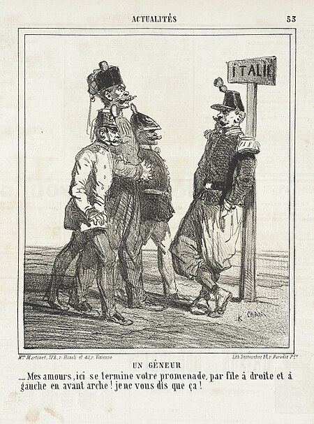 A troublemaker: My loves, this is where your walk ends, don't go right and left and go forward [m]ark! That's all I'm telling you!, Amédée de Noé, 1864