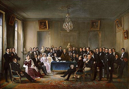 Andrieux faisant une lecture dans le foyer à la Comédie Française François-Joseph Heim 1847