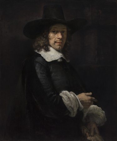 Portrait of a Gentleman with a Tall Hat and Gloves, Rembrandt, c. 1656/1658