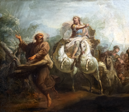 Elie running in front of King Ahab's chariot towards Yizreel, Jean-Baptiste Despax