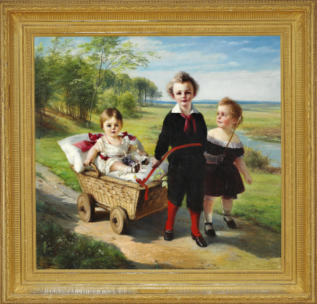 Group portrait of the Treschow family's three children Frederik, Harry and Katie, Elisabeth Baumann, 1876