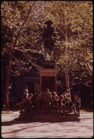INDEPENDENCE SQUARE: BOY SCOUTS GATHER AT STATUE OF COMMODORE JOHN BARRY