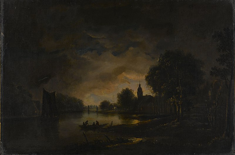 River view by moonlight, Aert van der Neer, between 1630 and 1750