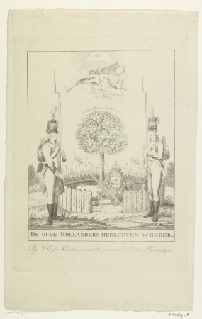 Allegorie op het herstel van Nederland, 1813 De Oude Hollanders Herleeven Weeder (titel op object), RP-P-OB-87.106, Wijnand Esser, between 1813 and 1815