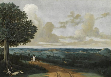 Landscape on the outskirts of Porto Calvo, with a fig tree in the foreground, Frans Post, 1639