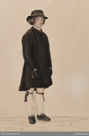 Pojke i Rättviksdräkt, söndagsdräkt. Akvarell av P.Södermark - Nordiska museet - NMA.0070059, Johan Per (Per) Sodermark, [1845, 1899]