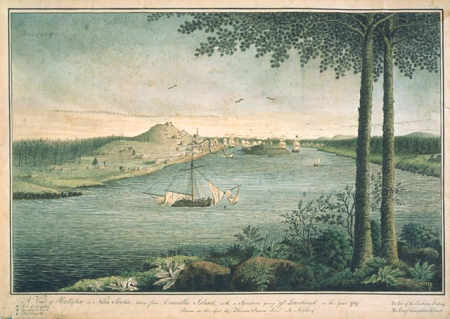A View of Halifax in Nova Scotia, Taken from Cornwallis Island, with a Squadron Going off to Louisbourg, in the Year 1757, Thomas Davies