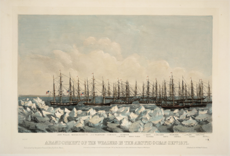 Abandonment of the Whalers In The Arctic Ocean September 1871. Vessels caught in the ice. Wainwright Inlet is in the background., 1872