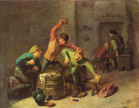 Peasant brawl while playing cards, Adriaen Brouwer, between 1606 and 1638
