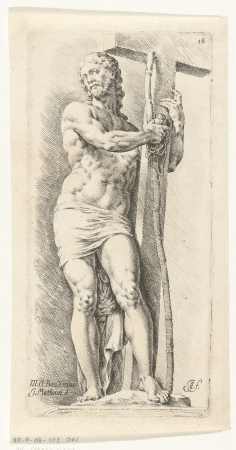 Christus met kruis en andere passiewerktuigen Paradigmata graphices variorum artificum (serietitel), RP-P-OB-102.061, Jacob Matham, between 1668 and 1671