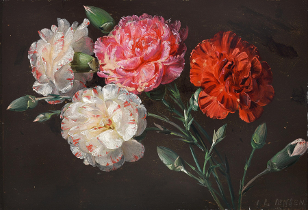 Branches with white and red carnations., Johan Laurentz Jensen, between 1818 and 1856