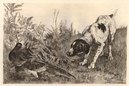 Two pheasants and a dog, Charles Verlat, circa 1882