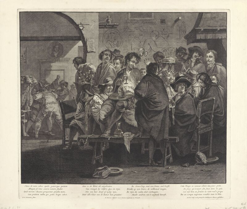 Dinner party of Bentvueghels, Matthijs Pool, between 1690 and 1710