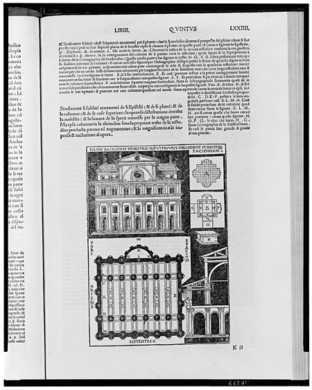 Architectural elements, floor plan, and elevation from handbook on classical architecture LCCN2004682214, Cesare Cesariano, 1521